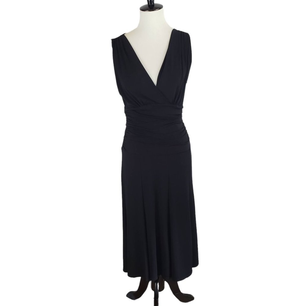 George Black V-Neck Stretch Midi Dress Size 4/6